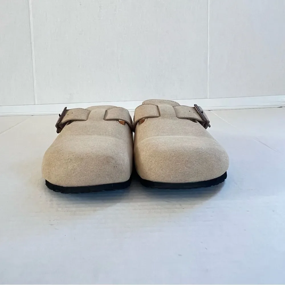 Goodfellow Unisex Beige Faux Suede Buckle Slip-on Clogs SZ Men 7 / Women 8.5